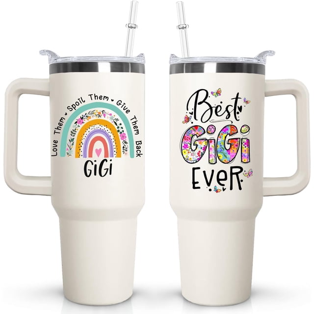 40 oz Gigi Tumbler with handle Lid and Straw, Best Gigi Ever Vacuum Insulated Travel Coffee Mug CupTumbler, Mothers Day Gifts for Grandmother