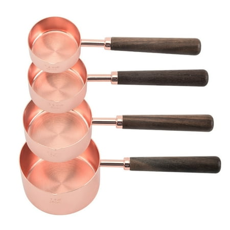 

YEUHTLL 4 Pack Stainless Steel Measuring Spoons/Cups Set with Long Walnut Wooden Handle Kitchen Baking Gadgets for Baking Lovers