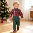 thumbnail image 2 of Toddler Boys Long Sleeve Cartoon Print T-Shirt Top with Suspenders Pants Set, Christmas Gentleman Outfit for Kids Formal Occasions, 2 of 5