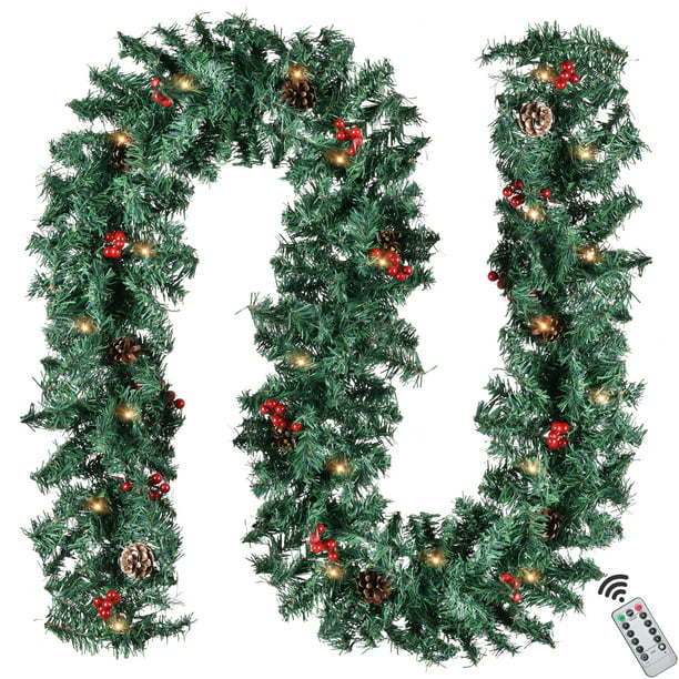 Coolmade 9 Ft Prelit Garland, Garland With Lights Outdoor Battery Operated Fan