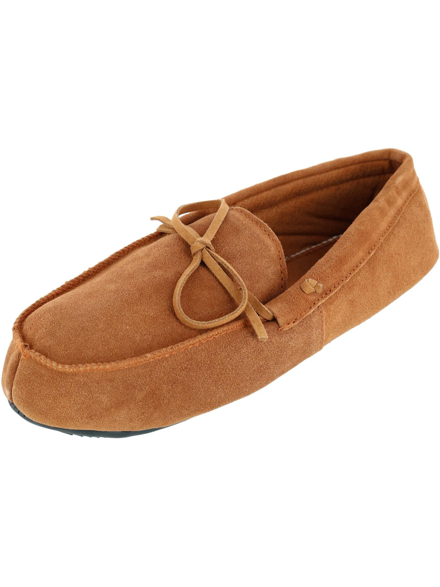 Mens Traditional Genuine Suede Leather Moccasin Slippers with Rubber Sole