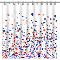 Avezano 4th of July Shower Curtain Blue Red Stars Patriotic Shower Curtain for Bathroom Independence Day Shower Curtain Set with 12 Hooks, 72x72 Inches