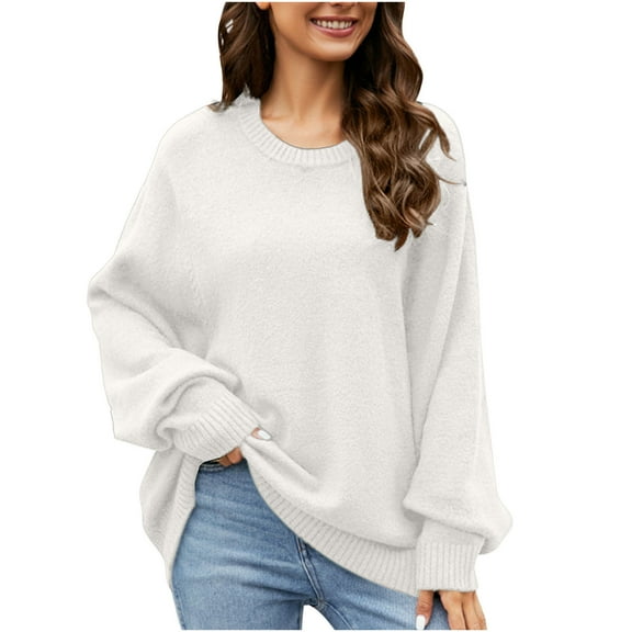 Winter O-Neck Sweater for Women Solid Color Long Sleeve Knit Tops Trendy Loose-Fit Casual Pullover