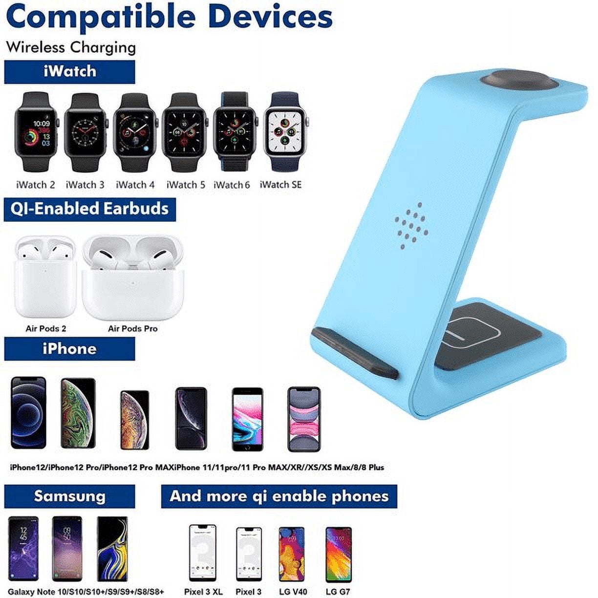 Sunffice Wireless Charger Stand 3 in 1 Qi Fast Wireless Charging station Interface for Apple Watch7/SE/6/5/4/3/2, Airpods Pro/3/2, iPhone Blue