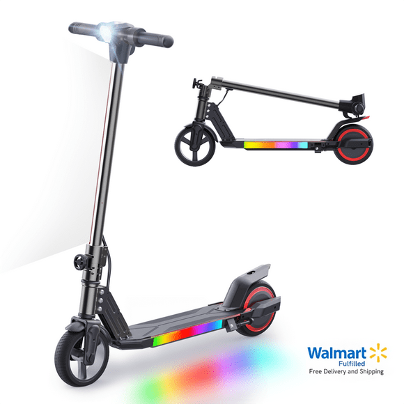 BIIST Black Kids Electric Scooter, Electric Scooter for Kids with Colorful Shining Lights on pedal; Foldable Electric Scooter for Kids with LED Display and Front Head Lights