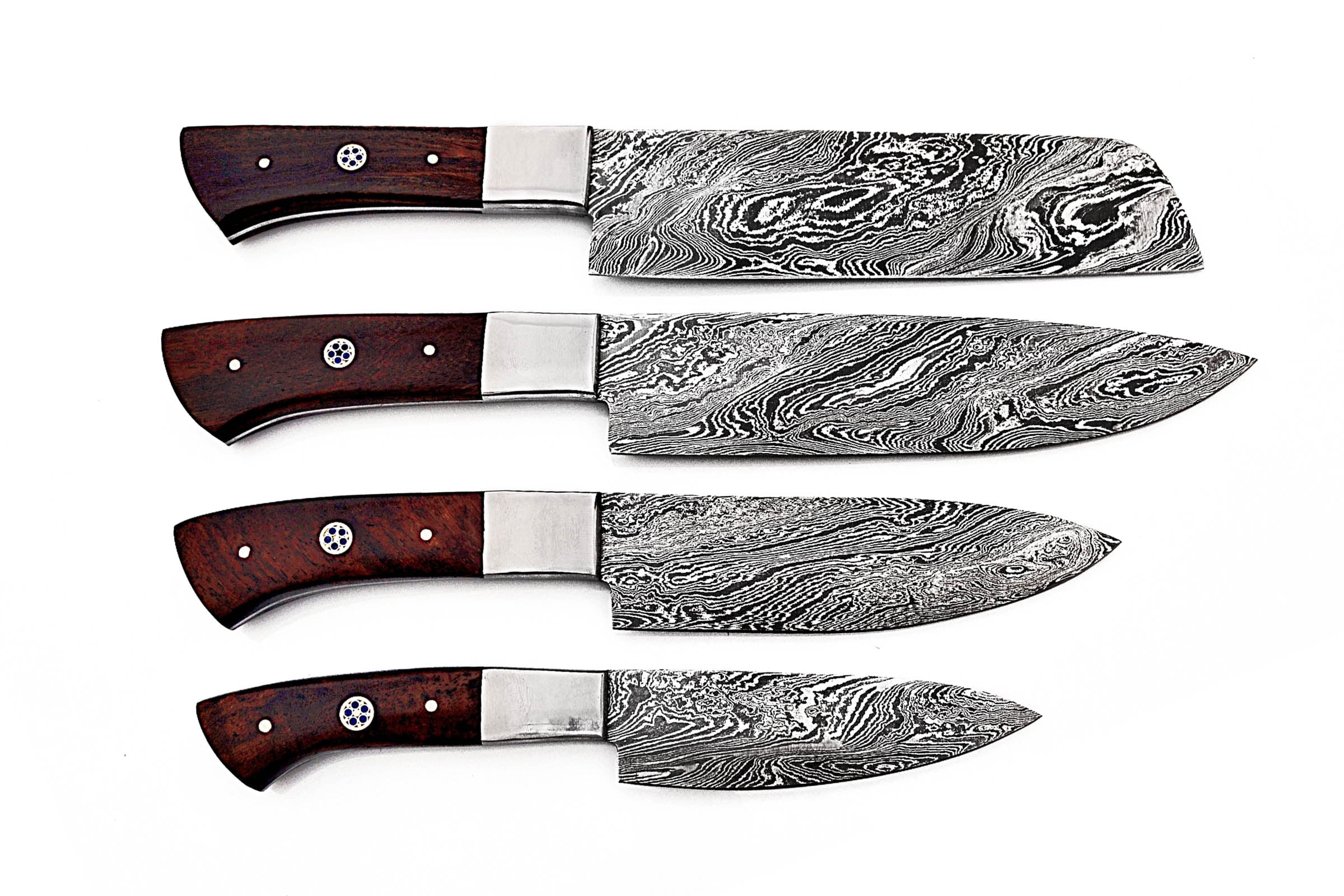 Smart & Sharp Custom Handmade Damascus Chef Knives Set/Kitchen Knives 4 Pieces Set 17307 (Rose wood)