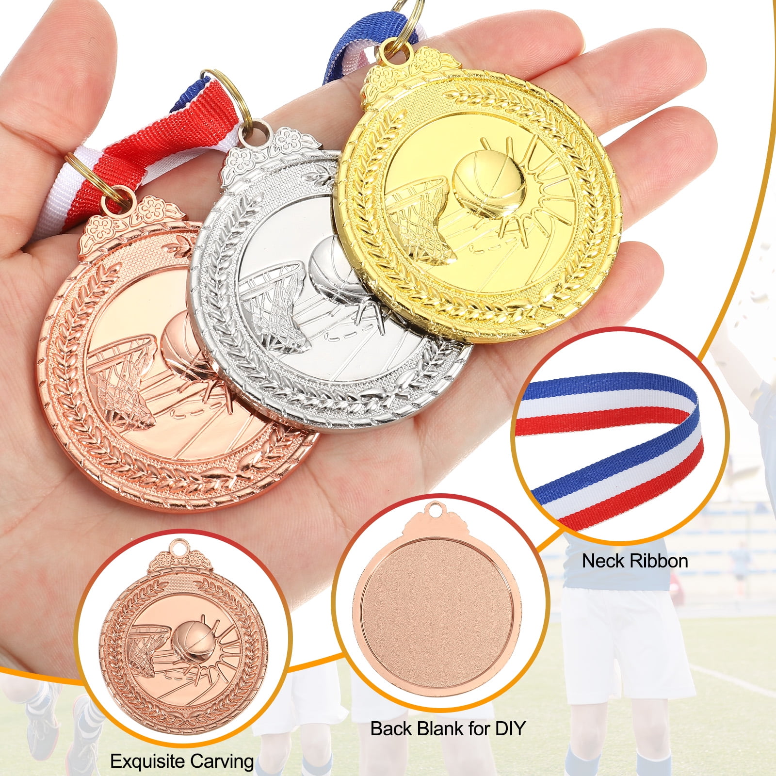 Uxcell 2 Inch Basketball Medals Bronze Award Medals with Neck Ribbon for Team Sports Games Party Favors 24 Pieces