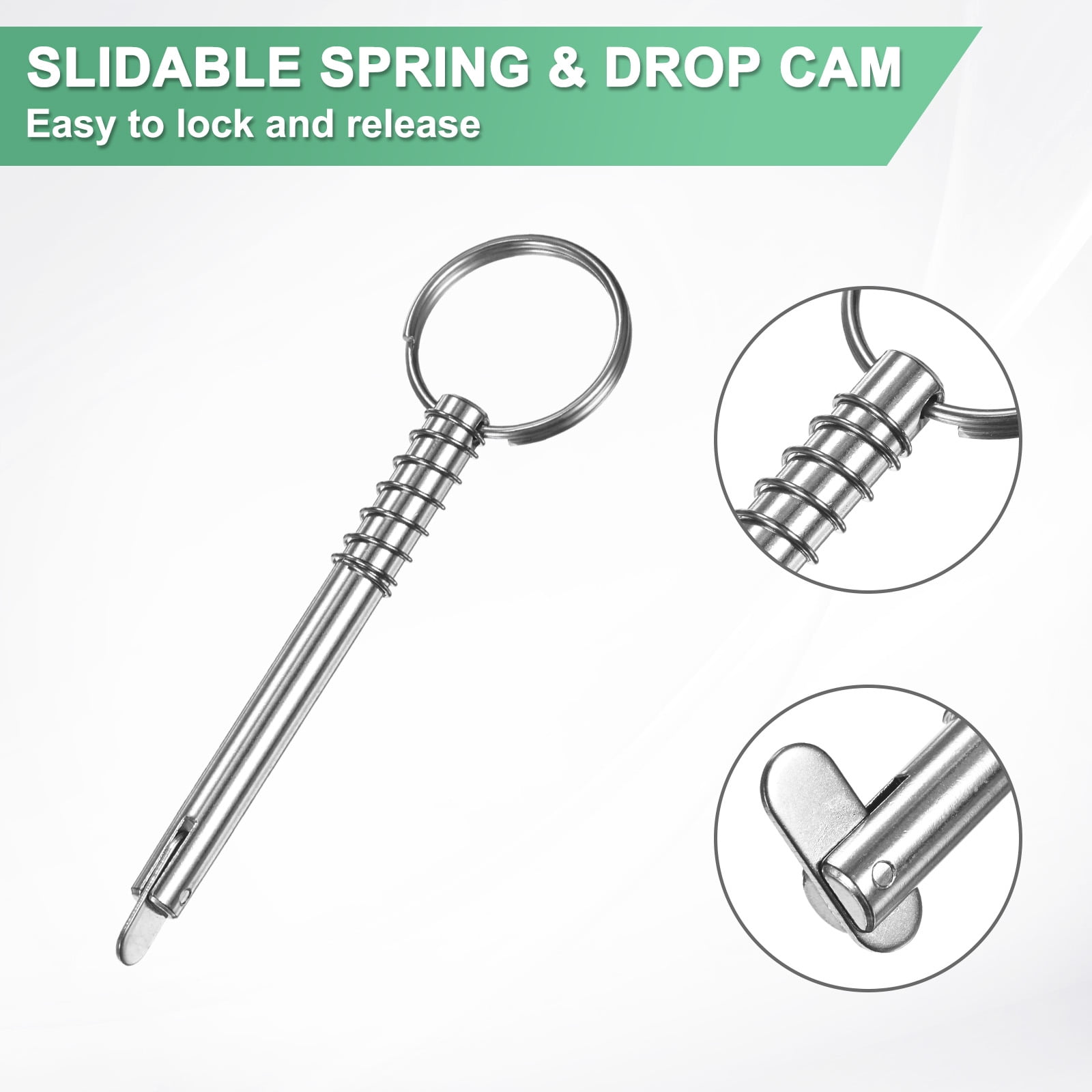 Uxcell 4-Pack Quick Release Pins, 316 Stainless Steel 8mm Dia., 66mm Usage Length Bimini Top Pin with Drop Cam & Spring for Deck Boat/Canopy, Marine Hardware