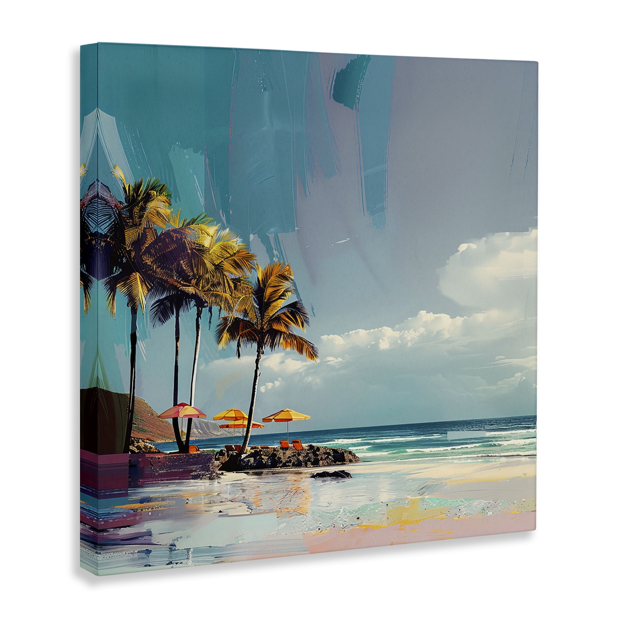 Stupell Industries Contemporary Shoreline in Summer Nautical & Beach Painting Wrapped Canvas Art Print Wall Art, 17 x 17