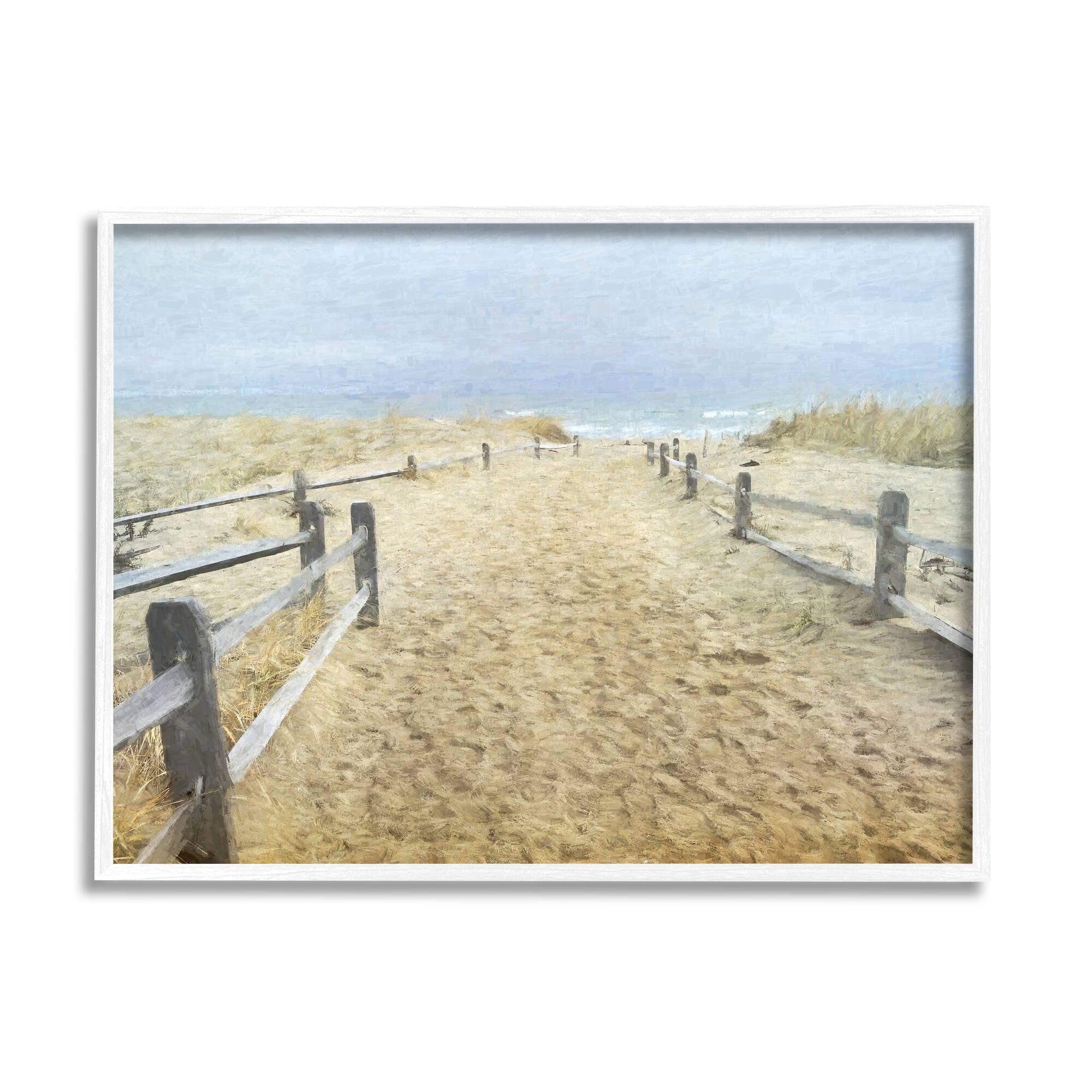 Stupell Industries Sandy Footprints Beach Boardwalk Coastal Painting White Framed Art Print Wall Art