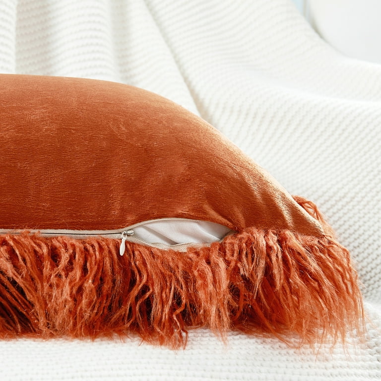 Channel Rust Orange Faux Fur Throw Pillow with Down-Alternative Insert 18  + Reviews