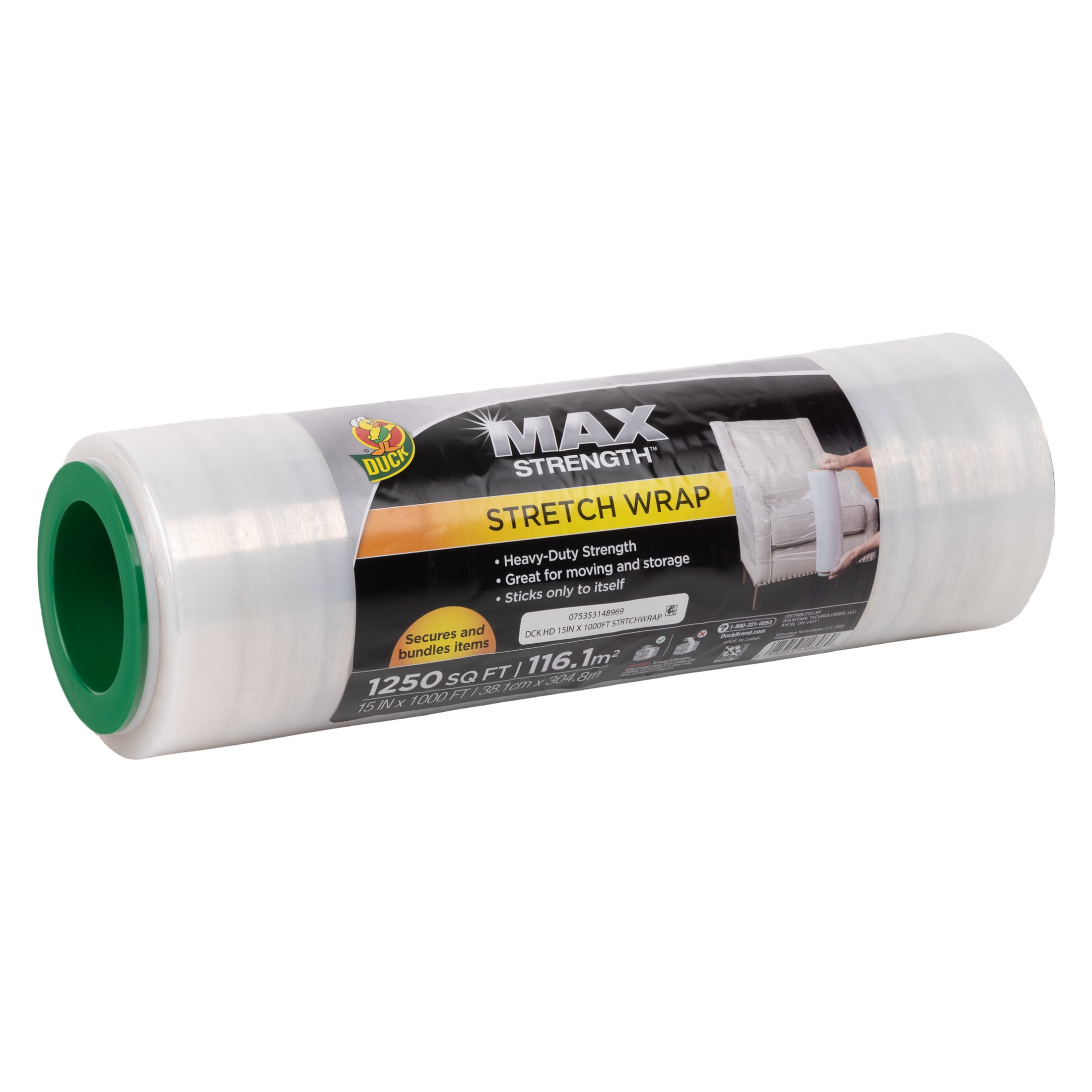 Duck Max Strength Heavy Duty Plastic Stretch Wrap, 15 in x 1000 ft, Clear