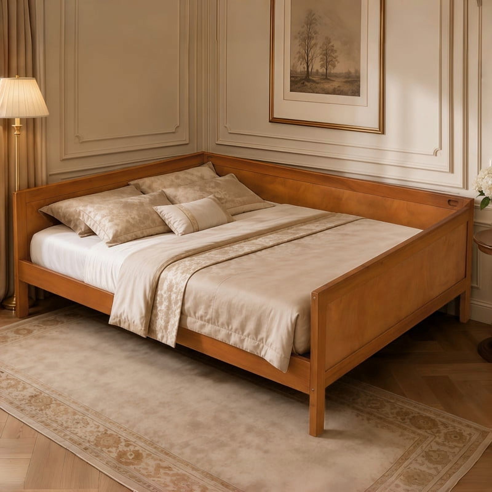 Euroco Wood Full Size Daybed, Sofa Bed with Slats, No Box Spring Needed, Walnut
