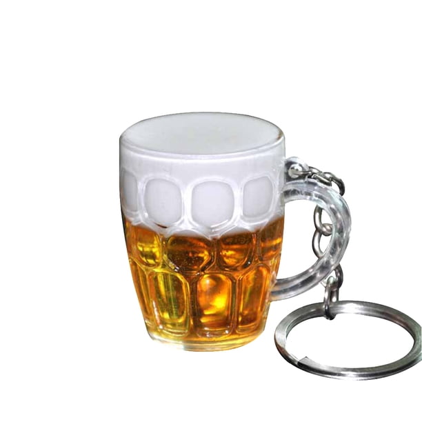 Llavero con forma de vaso de cerveza de resina de diseño único, llavero, bolso, adorno decorativo colgante.