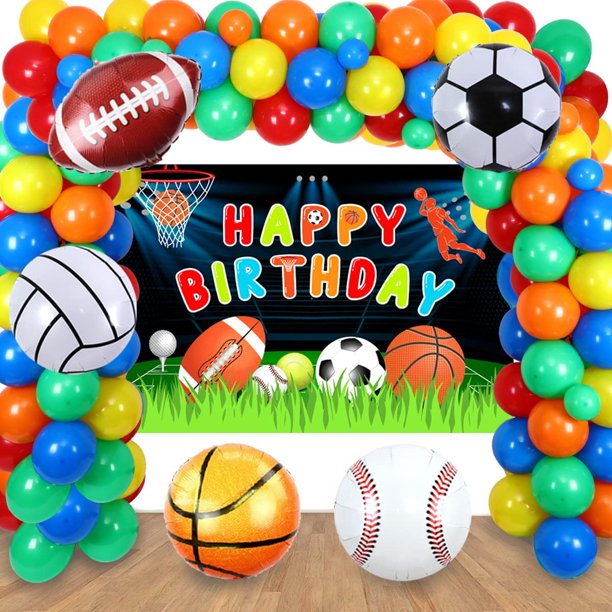 Sports Theme Birthday Decorations, Sports Colorful Balloons Garland