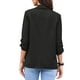 thumbnail image 3 of Blazer de oficina INSPIRE CHIC para mujer con cuello chal, mangas 3/4 fruncidas, blazer de traje elegante, talla XS, negro, 3 of 6