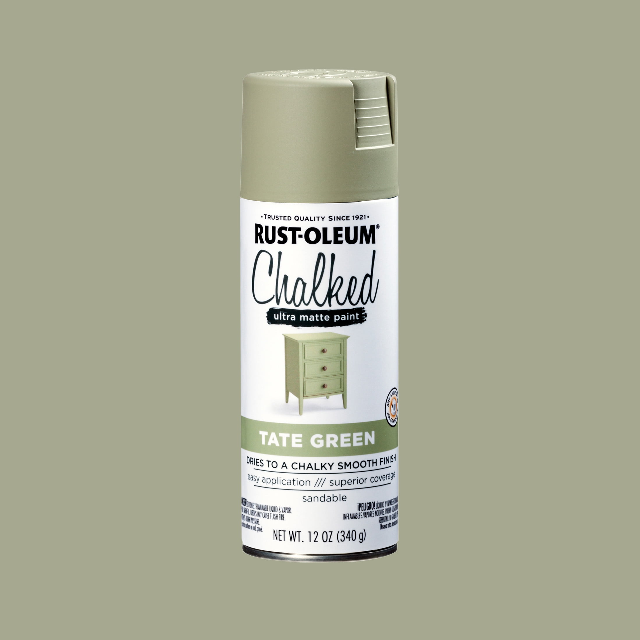 (2 pack) Tate Green, Rust-Oleum Chalked Ultra Matte Spray Paint-374163, 12 oz