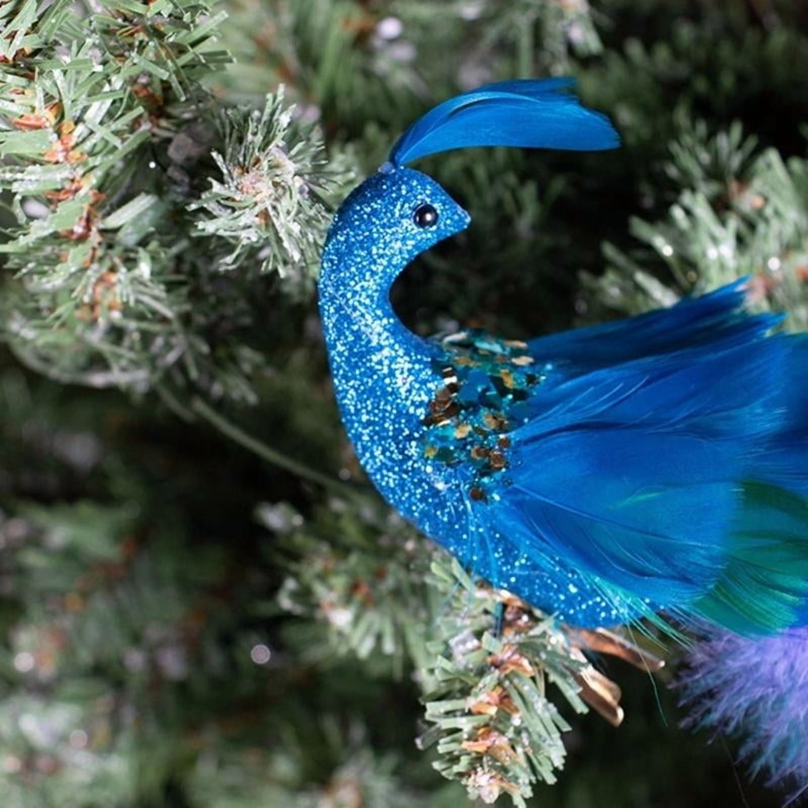 Set of 2pcs Simulated Long Tail Blue Peacocks Decor Natural Crafts Christmas Decorations Tree Hanging Pendants