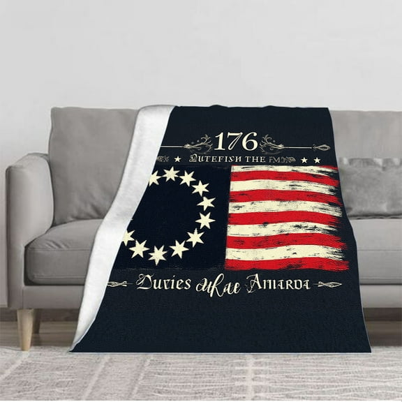 Durable Soft & Warm Flannel Blanket - Cozy Design with Betsy Ross Flag Pattern Perfect for Sofa Travel Bed & Chair