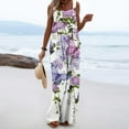 thumbnail image 5 of Summer Saving Wycnly Jumpsuits for Women Dressy Vintage Pleated Wide Leg Pocket Loose Baggy Strap Jumpsuits Overalls Summer Square Neck Sleeveless Floral Print Long Trendy Rompers Purple xl, 5 of 7