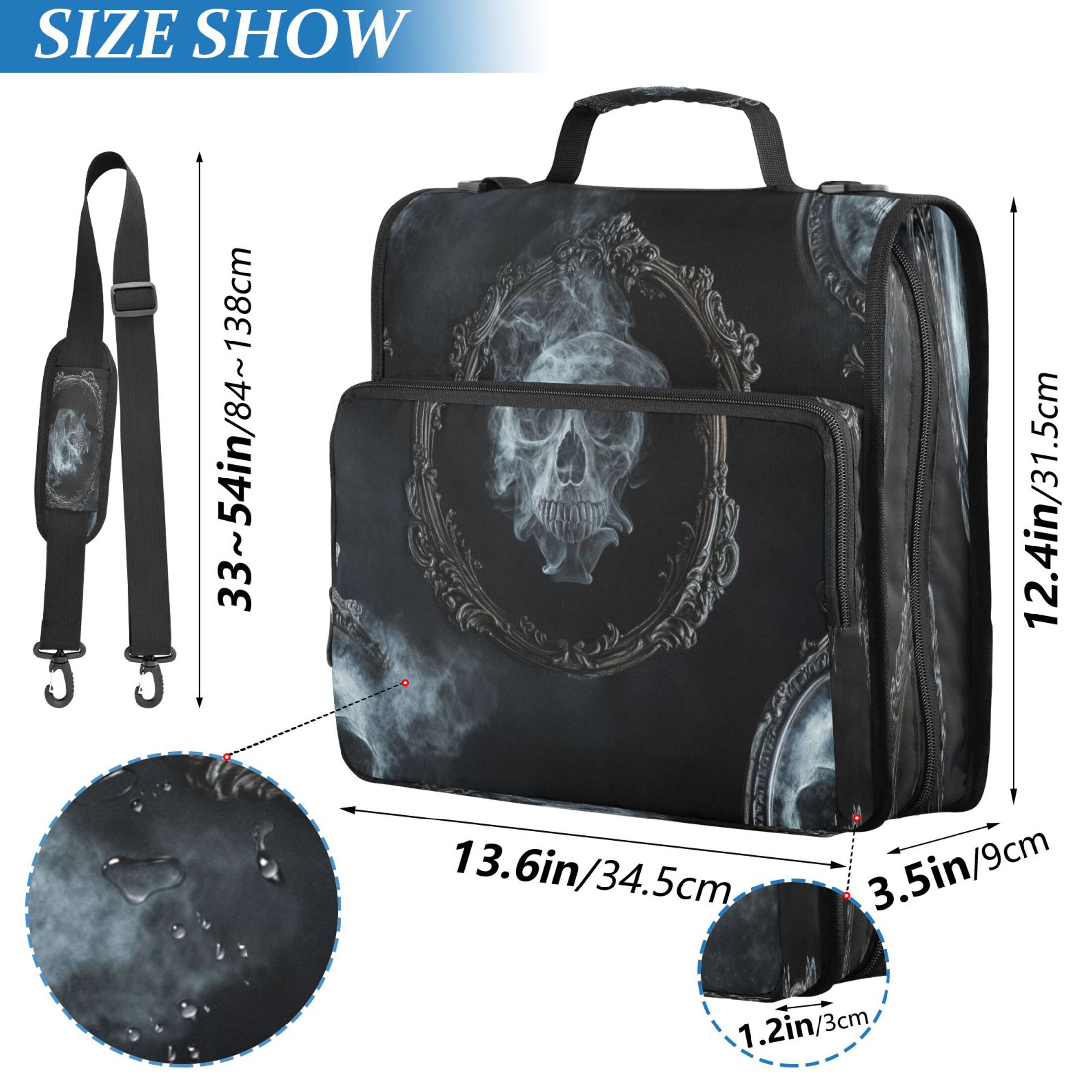 Water-Resistant 3-Ring Binder Organizer with Multiple Pockets Zipper Binder Bag for Office A Skull