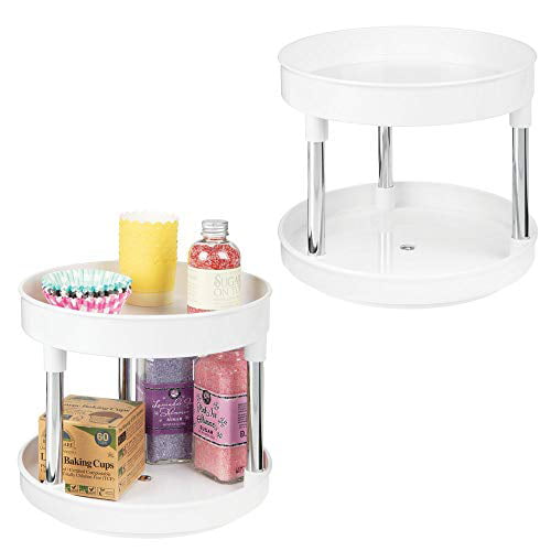 mDesign 2-Tier Lazy Susan Turntable Food Storage Container for Cabinets Pantry, 
