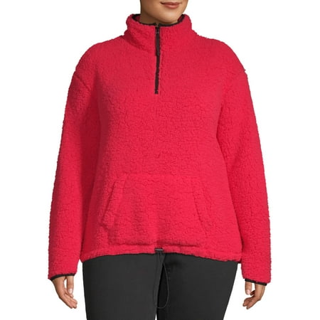 No Boundaries Juniors' Plus Size Quarter-Zip Pullover Sherpa Sweatshirt