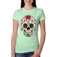 thumbnail image 1 of Wild Bobby Day Of The Dead Sugar Skull Pop Culture Women Slim Fit Junior Tee, Mint, Large, 1 of 5
