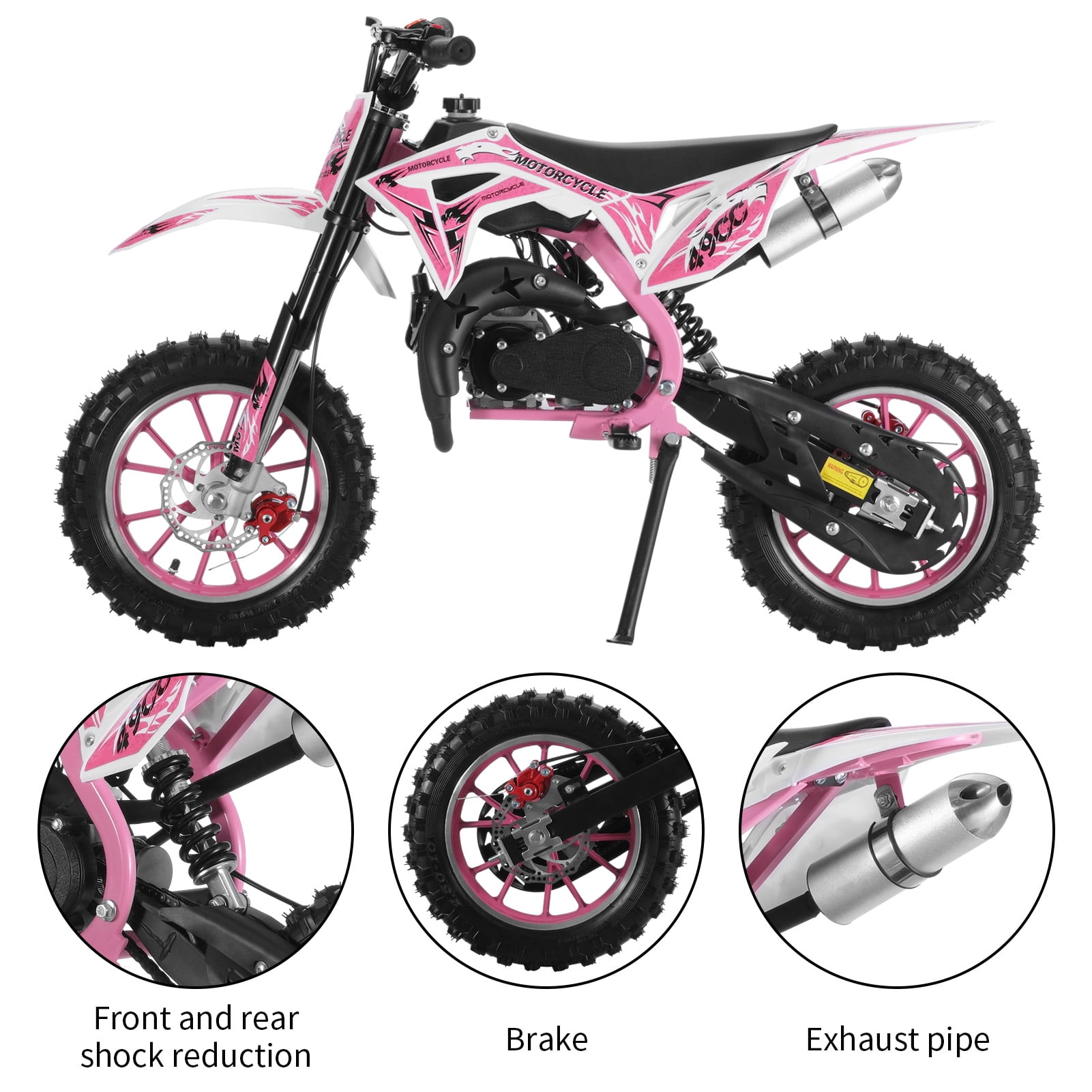49cc Kids Dirt Bike,Dirt Bike Dirt Bikes for Kids 6-12 Gas Power Motocross Off Road Mini Motorcycle Children Pocket Motorbike with 2-Stoke Front/Rear Disc Brakes Pink