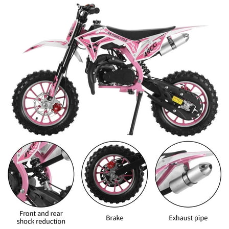 AurumEdge Kids Dirt Bike 49cc 2-Stroke, Gasoline Powered Mini Motorcycle, Maximum Speed 40km/h, Pull Start, Children Pocket Motorbike(Pink)