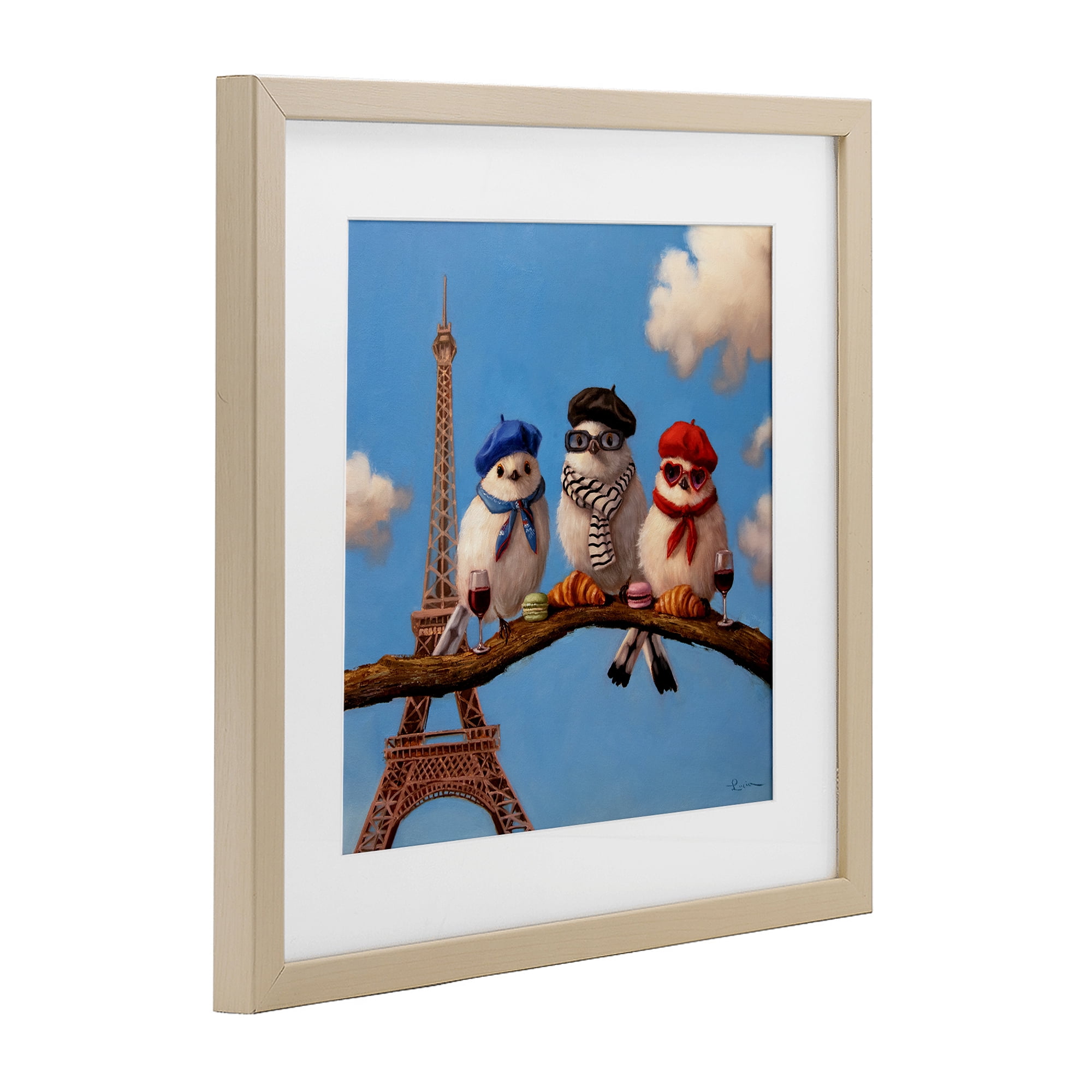 Stupell Industries Parisian Chic Birds in Paris Birch Framed Print Under Glass, design by Lucia Heffernan