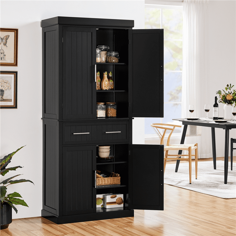 Easyfashion Freestanding 72.5 Pantry Cabinet with Doors and