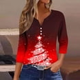 thumbnail image 1 of Puntoco Blusa informal de cuello redondo con mangas 3/4 cortas y estampado a la moda para mujer, 1 of 5