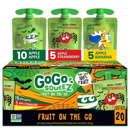(20 Pack) GoGo Squeez Halloween Variety Pack Applesauce Pouch, 3.2 oz, 20 Pack