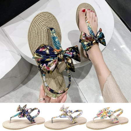 

Cethrio Womens Summer Comfort Flats Sandals- Flat Slides Sandal Flip Flops Bow Braided Espadrille Wide Width on Clearance White Dressy Sandals/ Slides Size 6.5