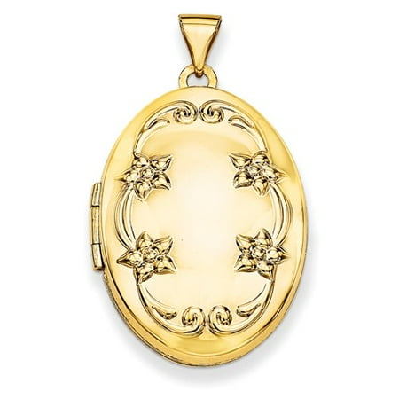 14k Yellow Gold 26mm Oval Floral Scroll Border Locket