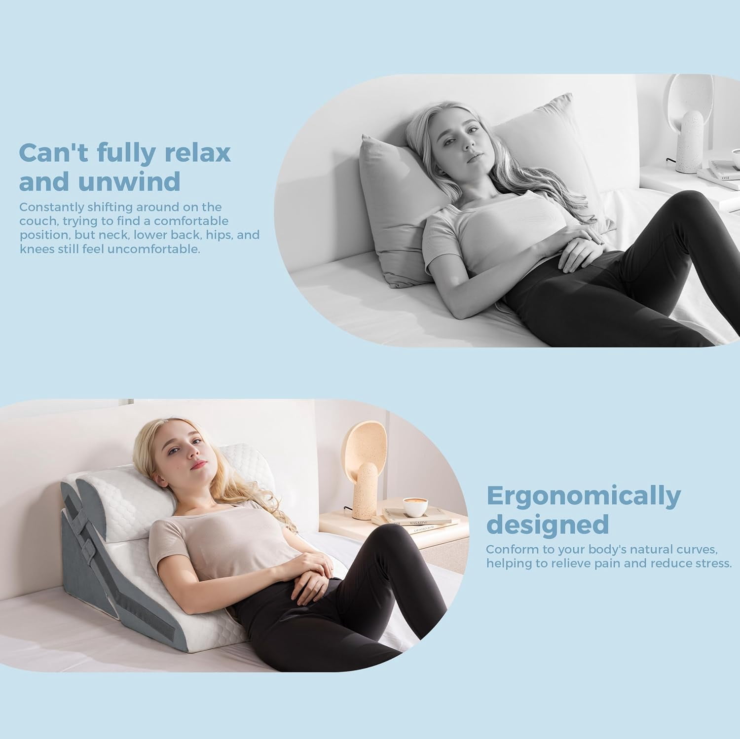 Ganondorf 3-IN-1 Wedge Pillow Orthopedic Bed Wedge Pillows Set Adjustable Memory Foam Pillow for Acid Reflux Relief Ergonomic Incline Reading Pillow for Back Pain GERD