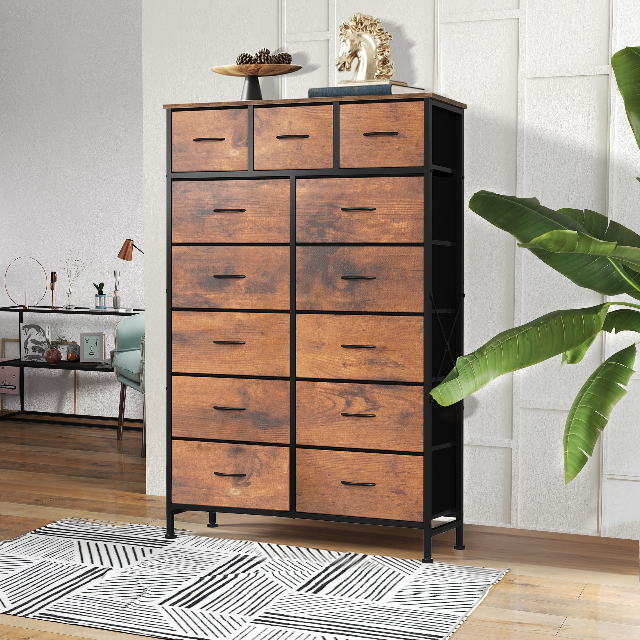 edx 13-Drawer Fabric Dresser, Sturdy Steel Frame Storage Cabinet for Bedroom Closet Clothes, Rust