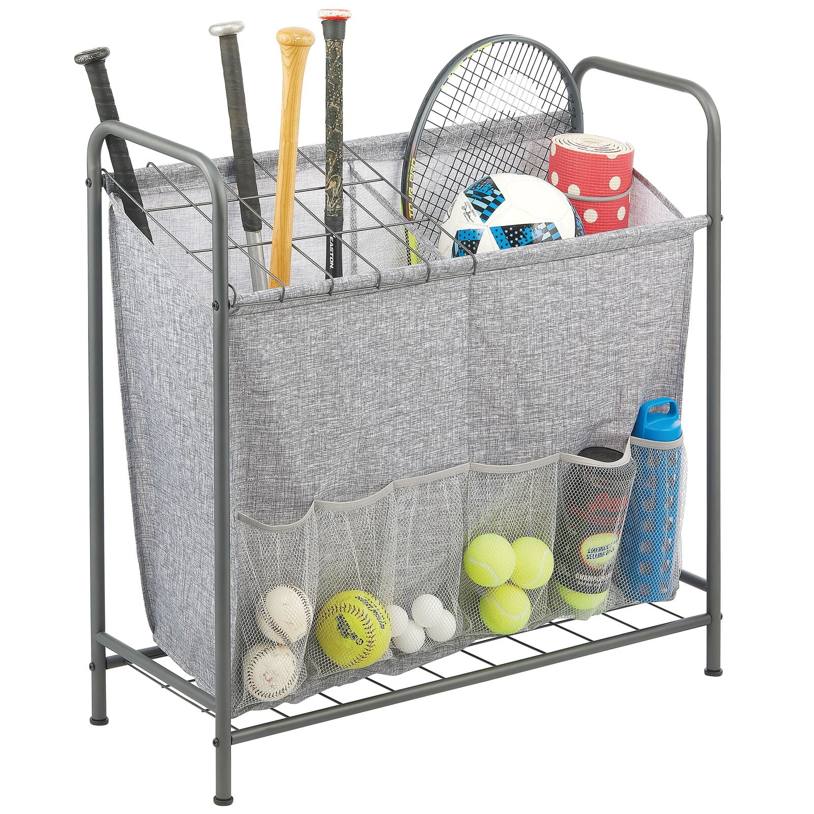 mDesign Sports Equipment Organizer Bin with Front Pockets Basketball
