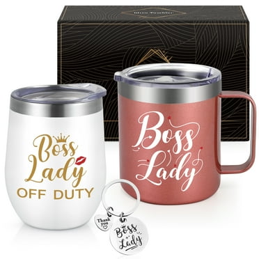 Gingprous 12oz Stainless Steel Tumbler Set,Boss Lady,Boss Lady Off Duty  , Vacuum Insulated Tumblers, Boss Day Gifts for Women, Manager, Boss,Birthday ,Christmas gifts, Rose Gold&White