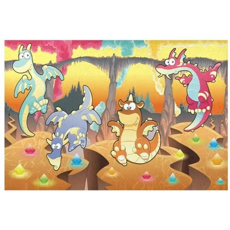 

ECZJNT Funny Dinosaur Family Placemat Plate Holder Set of 4 Kids Cartoon Table Mats Protector 12x18 inch