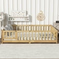thumbnail image 2 of Miniyam Full Size Floor Bed with Guardrails and Door for Kids, Natural, 2 of 7