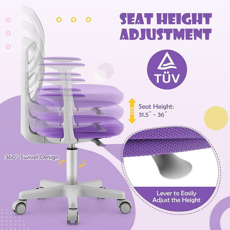 Kids Adjustable Mesh Desk Chair With Armrests - Ergonomic Swivel Office Chair For Children Teens, Grey, Supports 330 Lbs