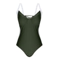 thumbnail image 6 of Women Slimming Tummy Control One Piece Swimsuits V Neck Crisscross Back Bathing Suit Green XL, 6 of 6