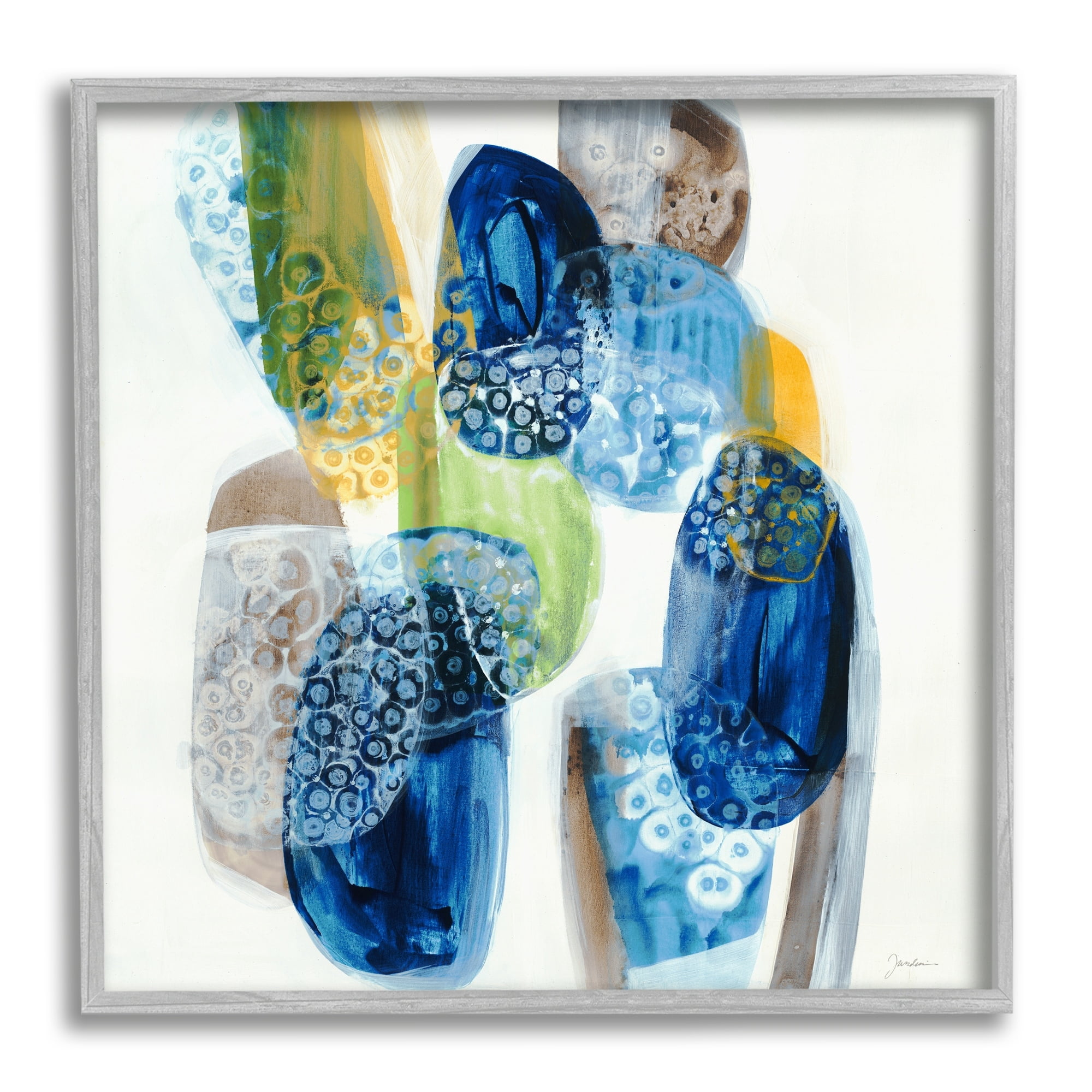 Stupell Industries Pebbled Circular Shapes Vivid Blue Modern Design Painting Gray Framed Art Print Wall Art, Design by Liz Jardine