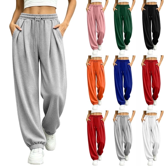 Women's Baggy Sweatpants Y2K Pleated High Waist Drawstring Jogger Pants Soft Casual Street Athletic Pants with Pockets Fall Outfits White