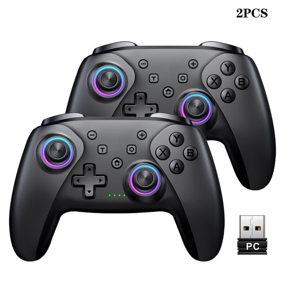 2PCS Wireless PC Controller,ESYWEN Pro Controller for Nintendo Switch/Switch 2 with 8 Color Ambient Lighting, Programmed, Wakeup, Turbo