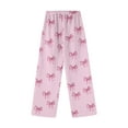 thumbnail image 5 of Women's Bow Print Plush Pajama Pants - Soft Comfortable Winter Home Sleepwear Trousers, Red Size XL, 5 of 6