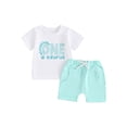 thumbnail image 2 of Kids Boys Shorts Set, Short Sleeve Letters Print T-shirt with Elastic Waist Shorts Birthday Outfit Summer Outfit, 2 of 10