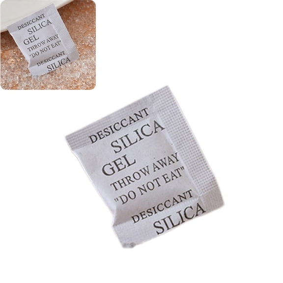 100 pc Silica Gel Desiccant Packets, Moisture Absorber Dehumidifier Bags for Storage, Protects Clothes Shoes Food Electronics White
